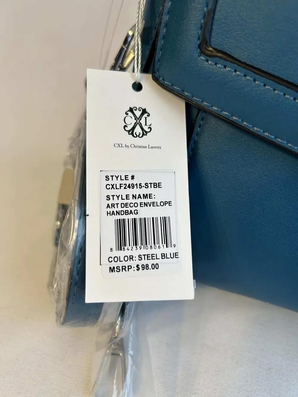 CXL By Christian Lacroix Art Deco Envelope Bag Womens Blue Faux Leather New